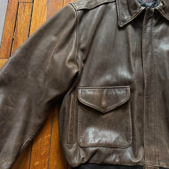 Vintage US WINGS Aviator Flight Bomber Jacket Men XXL Brown Pilot Indiana Jones - Picture 4 of 8
